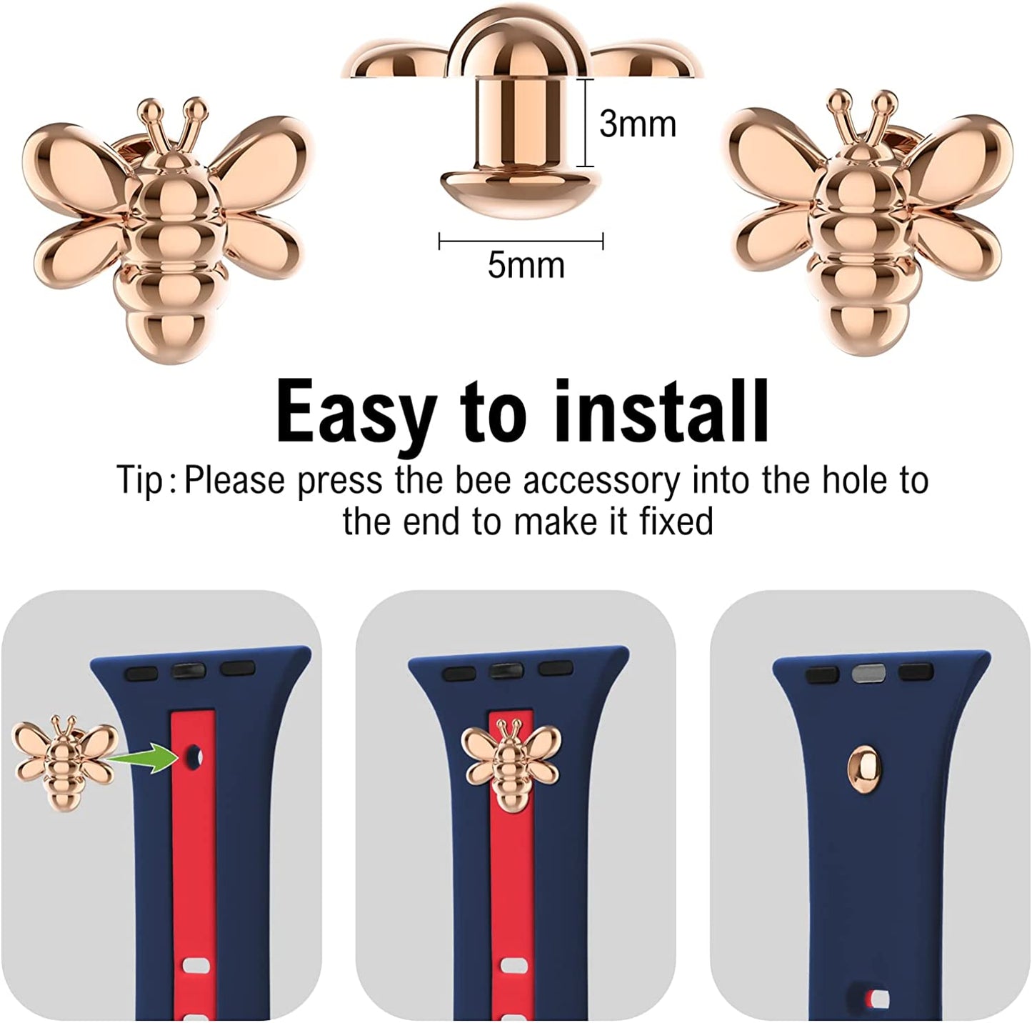 Luxury Apple Watch Band Blue and Red with two Bees Charm Compatible with Iwatch series Series 8 7 6 5 4 3 2 1 SE Ultra 38mm 40mm 41mm 42mm 44mm 45mm 49mm