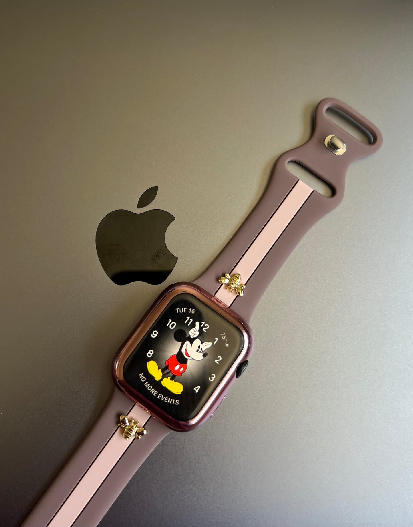 Luxury Apple Watch Band Rose and Pink with two Bees Charm Compatible with Iwatch series Series 8 7 6 5 4 3 2 1 SE Ultra 38mm 40mm 41mm 42mm 44mm 45mm 49mm