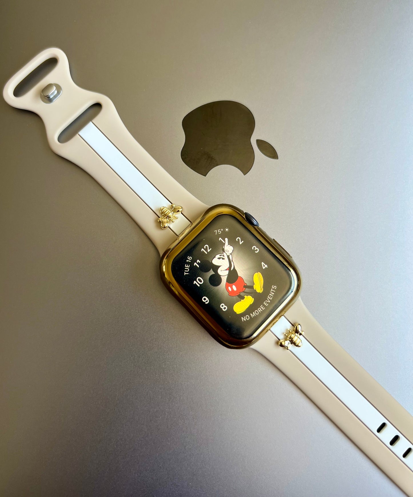 Luxury Apple Watch Band Brown and White with two Bees Charm Compatible with Iwatch series Series 8 7 6 5 4 3 2 1 SE Ultra 38mm 40mm 41mm 42mm 44mm 45mm 49mm