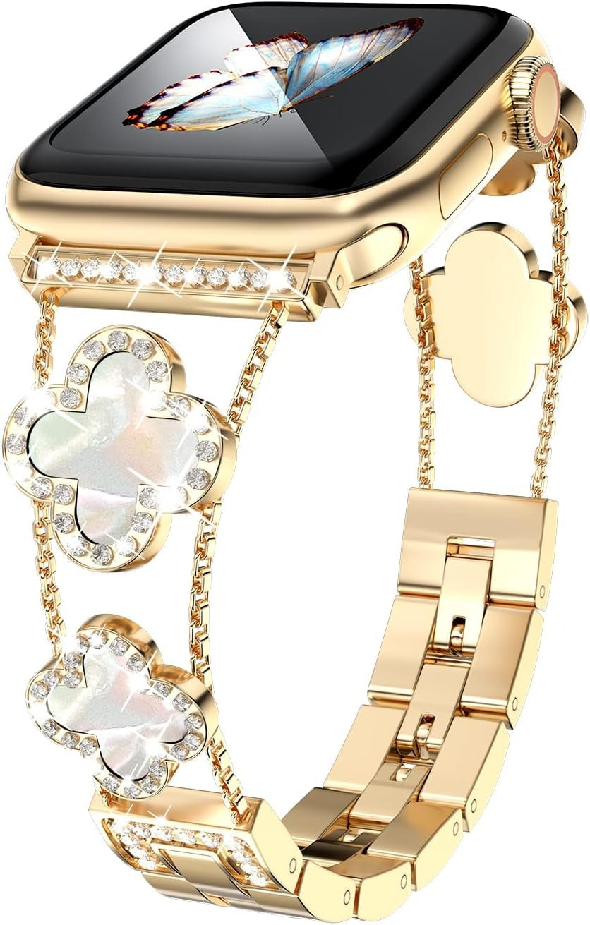 Metal Bands Add Sparkle to Your Watch For Apple Watch Series 11/10/9/8/7/6/5/4/3/2/SE/Ultra Clover Simple and Stylish Compatible with 38mm40mm41mm42mm44mm45mm 46mm49mm