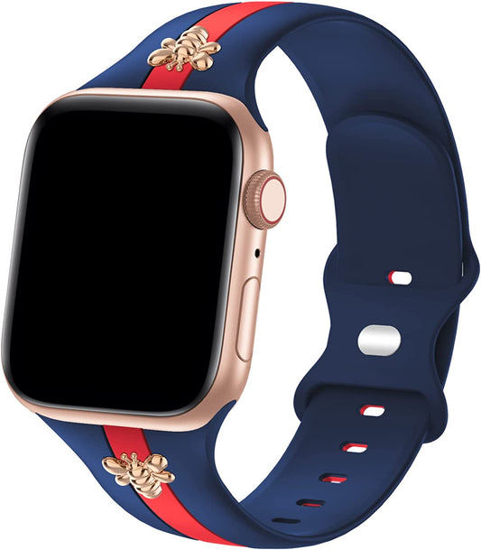 Luxury Apple Watch Band Blue and Red with two Bees Charm Compatible with Iwatch series Series 8 7 6 5 4 3 2 1 SE Ultra 38mm 40mm 41mm 42mm 44mm 45mm 49mm