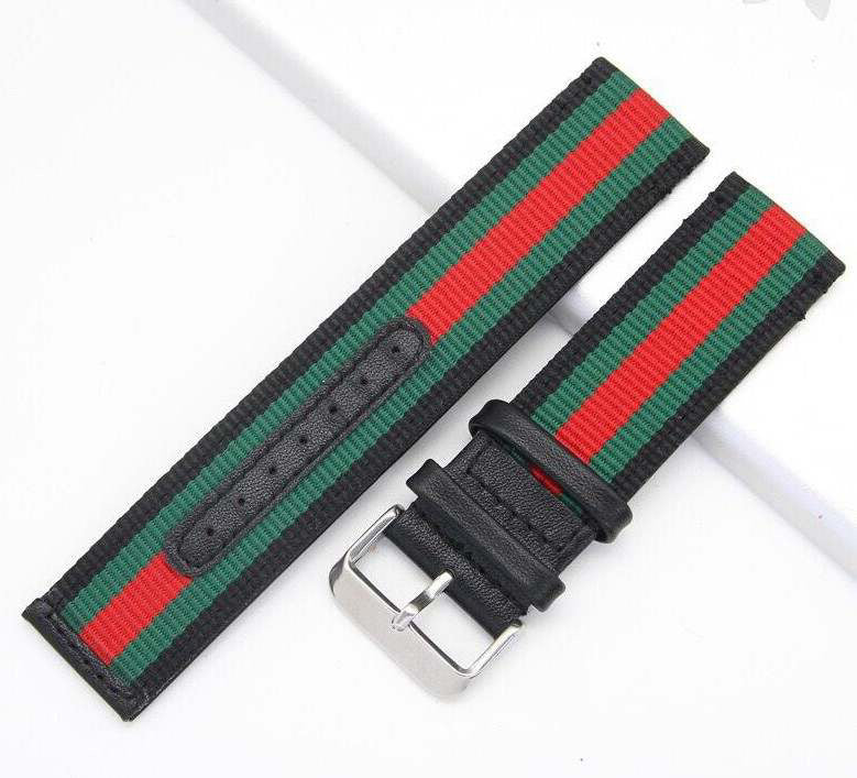 Luxury Genuine Leather Nylon Samsung Galaxy WatchBand, Green and Red , designer Samsung Watch band, dressy Samsung Watch band, Gear Sport, S2, Active ,se