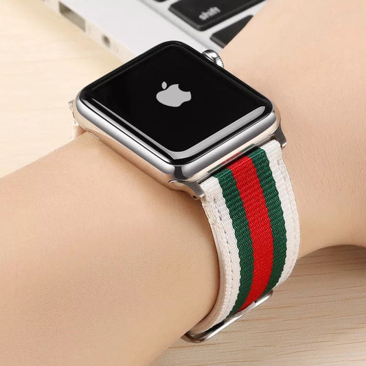 Luxury Genuine Leather Nylon Apple Watch Band Compatible with Iwatch series Series 8 7 6 5 4 3 2 1 SE Ultra 38mm 40mm 41mm 42mm 44mm 45mm 49mm